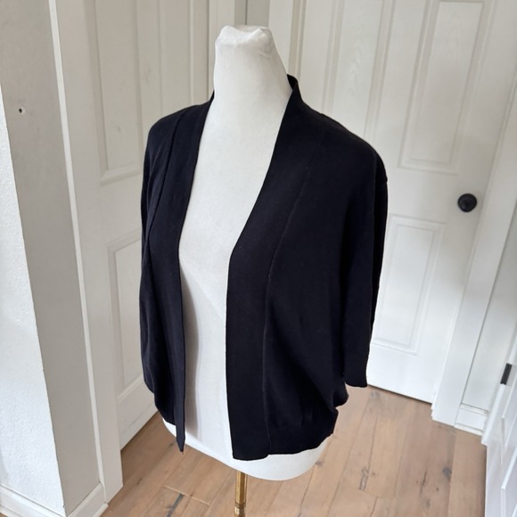 Jones New York Sport Open Cropped Black Cardigan Short Sleeve Womens L Viscose - Picture 2 of 8